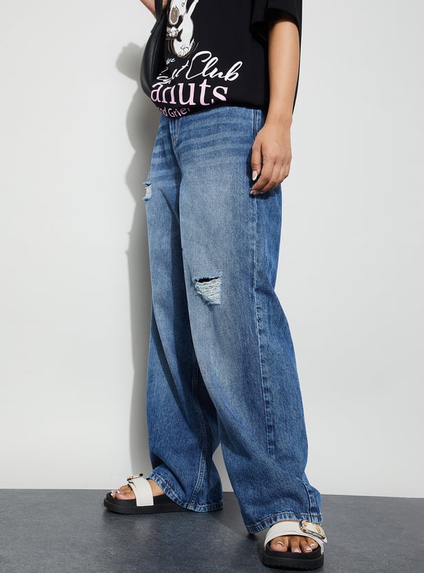 GINGER Distressed Wide-Leg Jeans