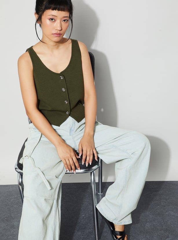 GINGER Solid Vest Style Top