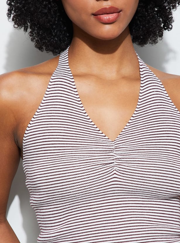 GINGER Striped Tie-Up Halter Top