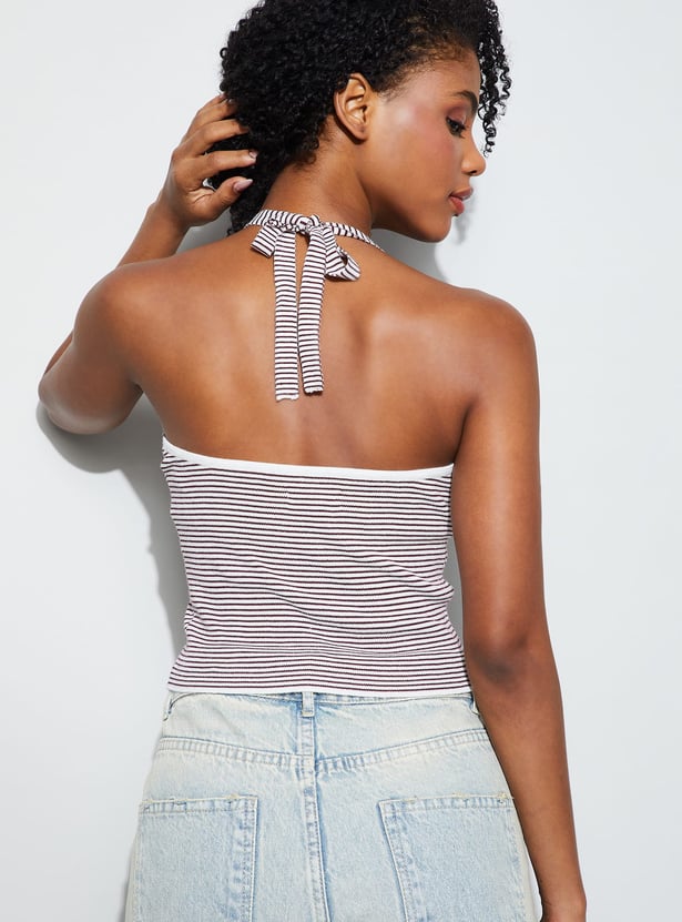 GINGER Striped Tie-Up Halter Top