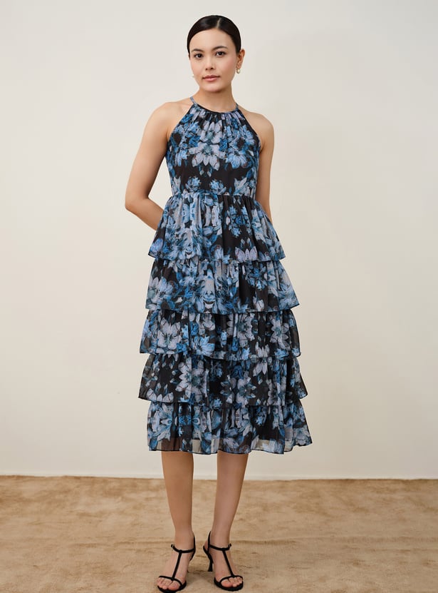 AND Floral Print Halter Neck Layered Dress