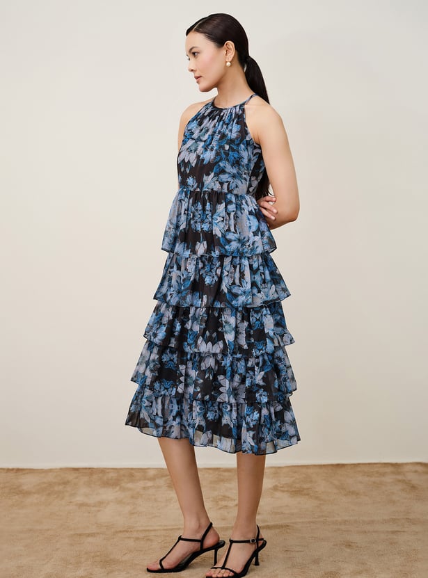 AND Floral Print Halter Neck Layered Dress