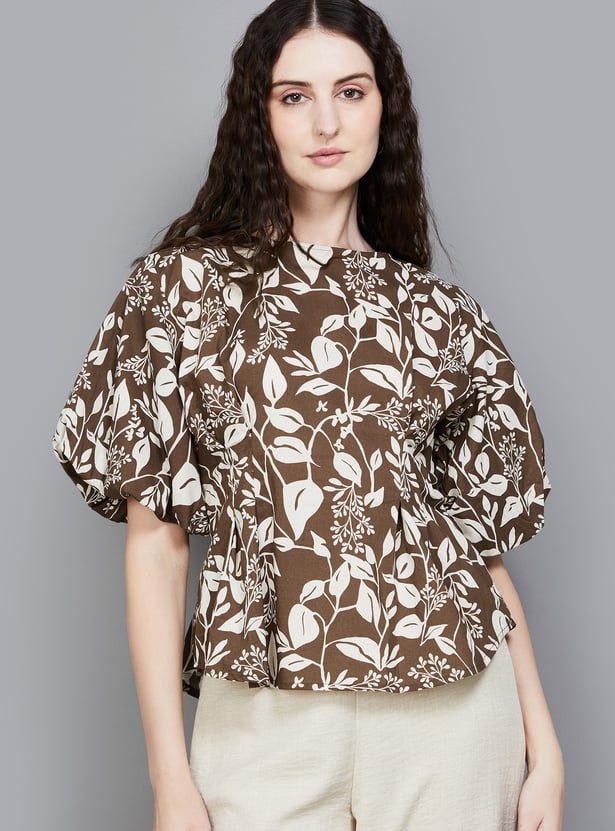 AND Floral Print Balloon Sleeve Regular Top