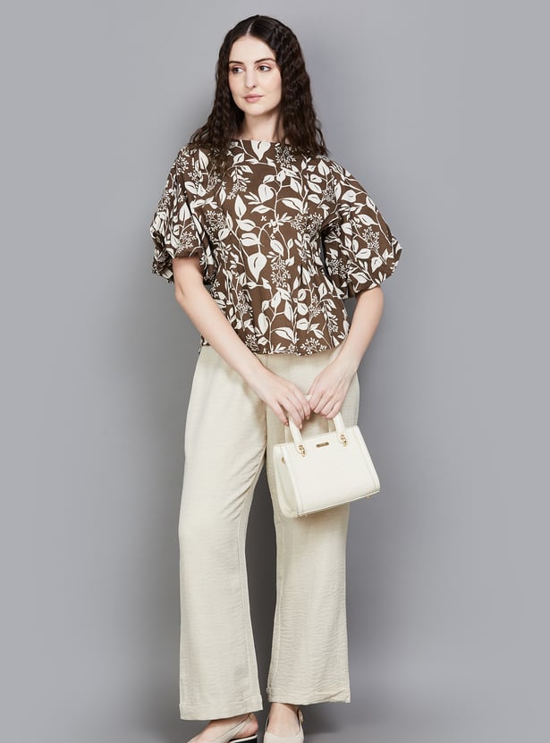 AND Floral Print Balloon Sleeve Regular Top