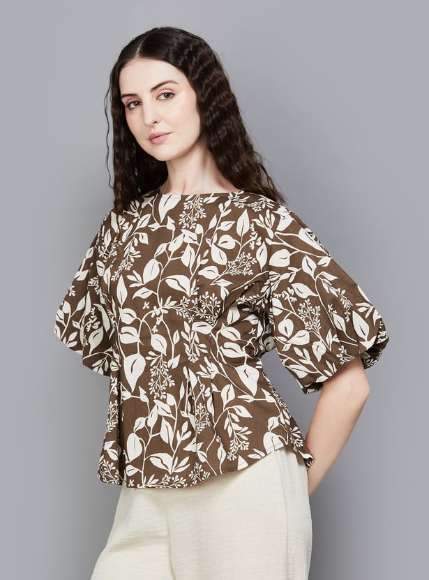 AND Floral Print Balloon Sleeve Regular Top