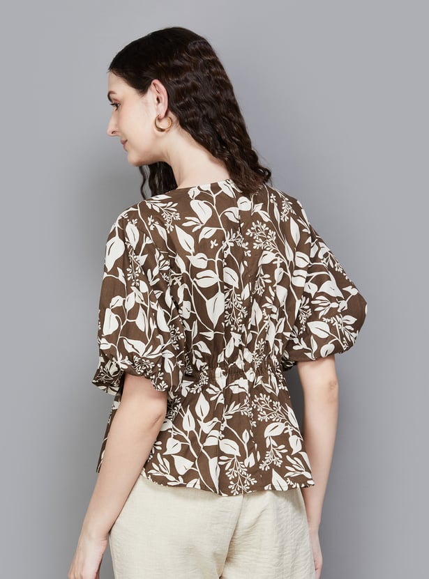 AND Floral Print Balloon Sleeve Regular Top