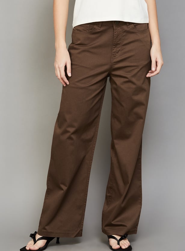 XPOSE Solid High Rise Wide Leg Trousers