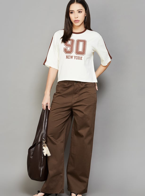 XPOSE Solid High Rise Wide Leg Trousers