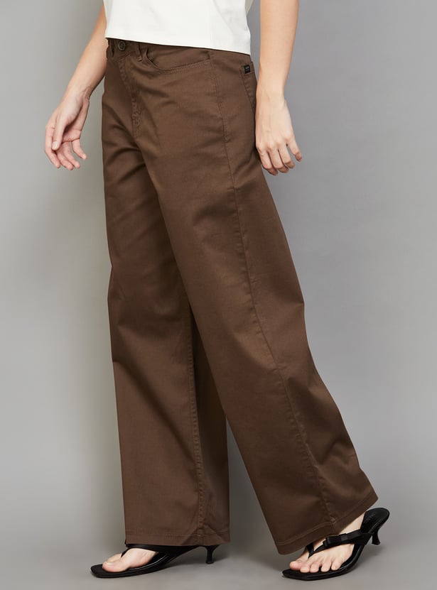 XPOSE Solid High Rise Wide Leg Trousers