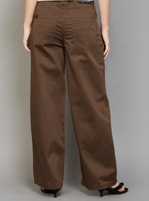 XPOSE Solid High Rise Wide Leg Trousers