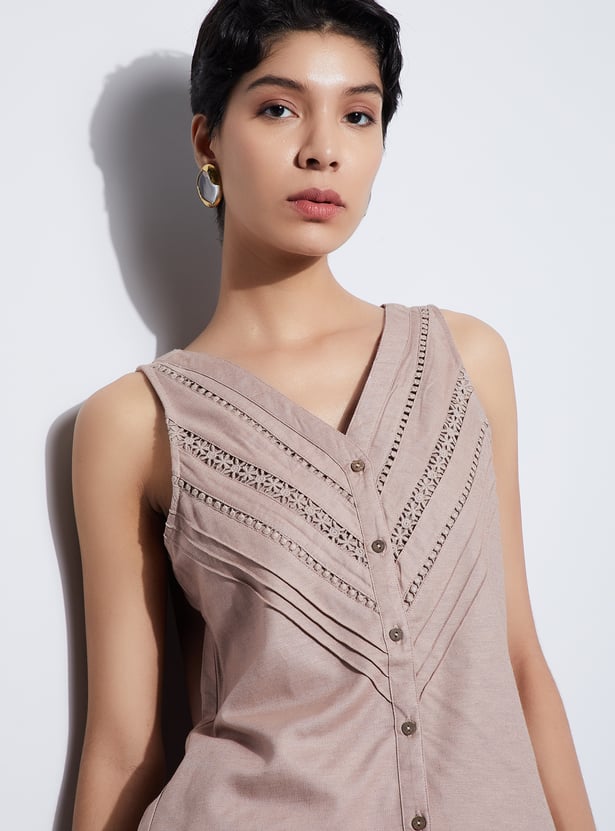 CODE Embroidered V-Neck Top