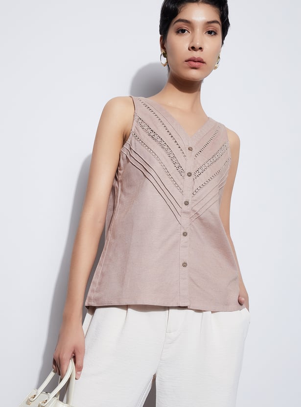 CODE Embroidered V-Neck Top