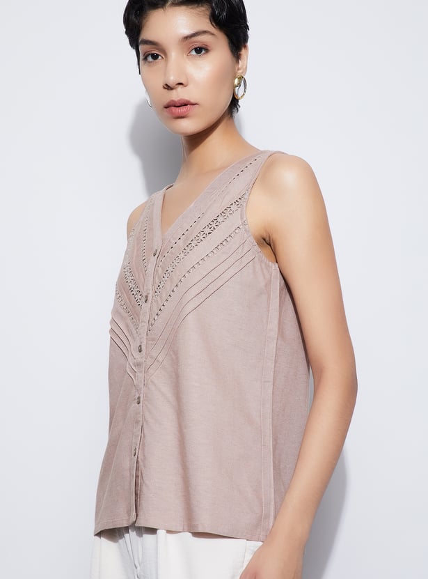CODE Embroidered V-Neck Top