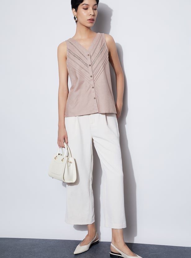 CODE Embroidered V-Neck Top