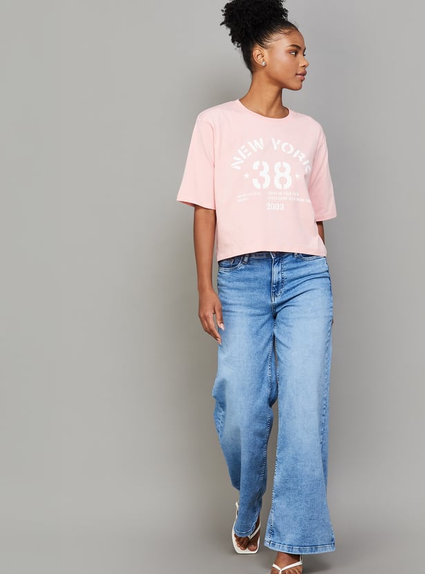 KRAUS Mid Wash Wide Leg Jeans