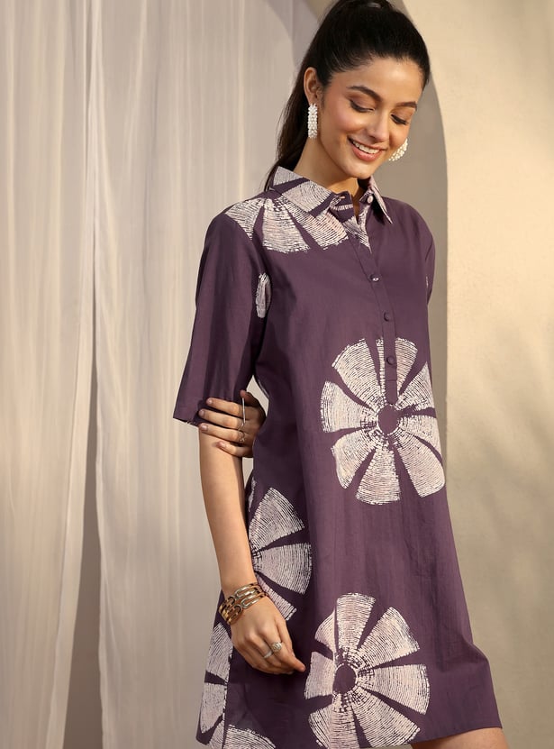 LIBAS Floral Print Collared Dress