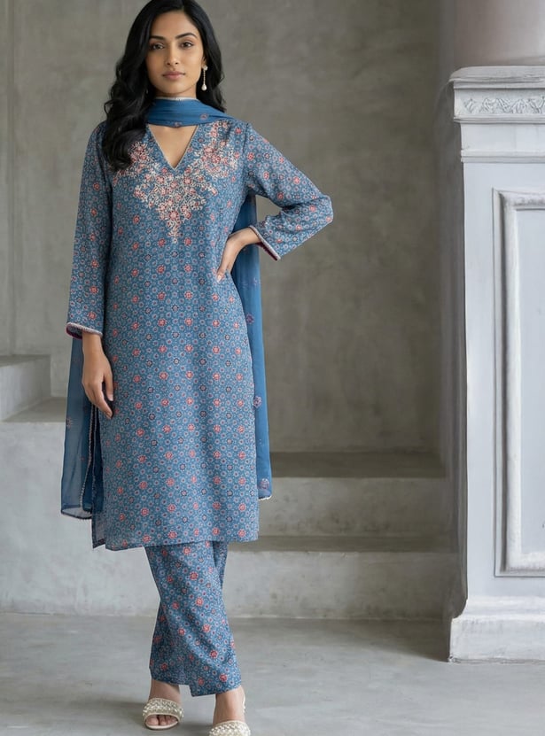W Printed Straight Kurta Set