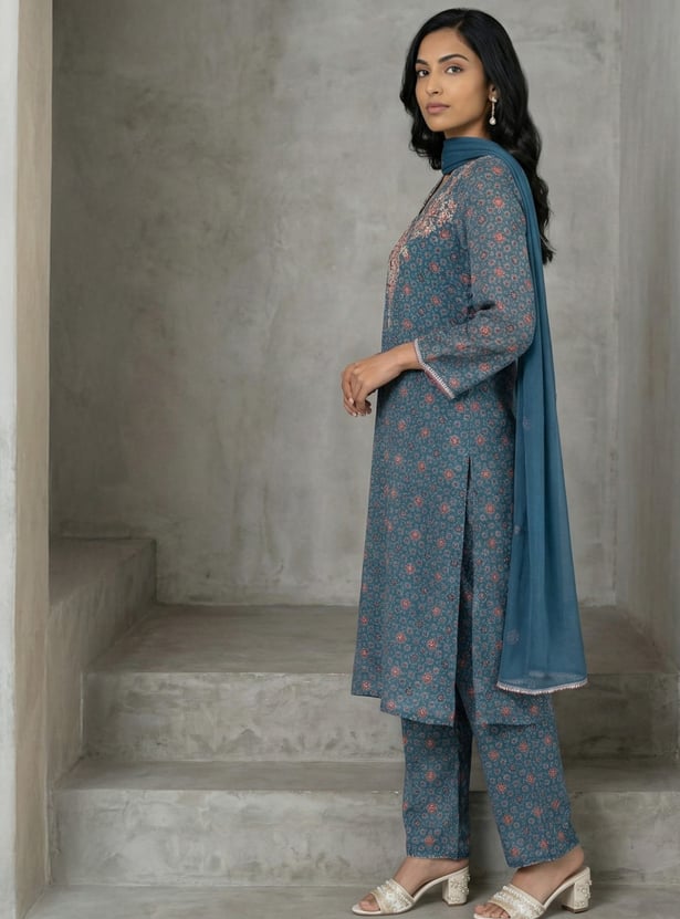 W Printed Straight Kurta Set