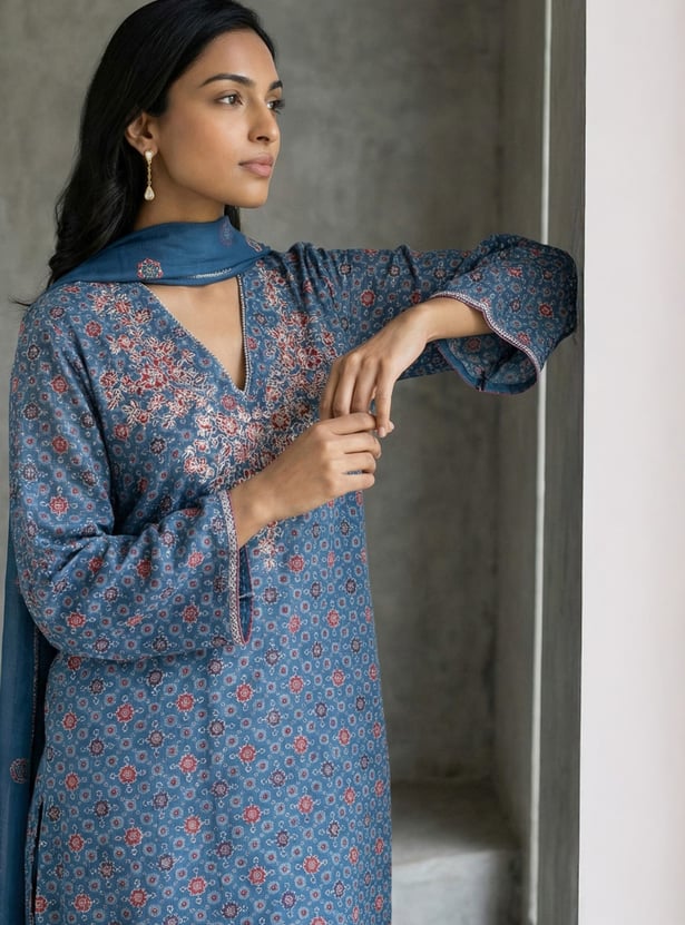 W Printed Straight Kurta Set