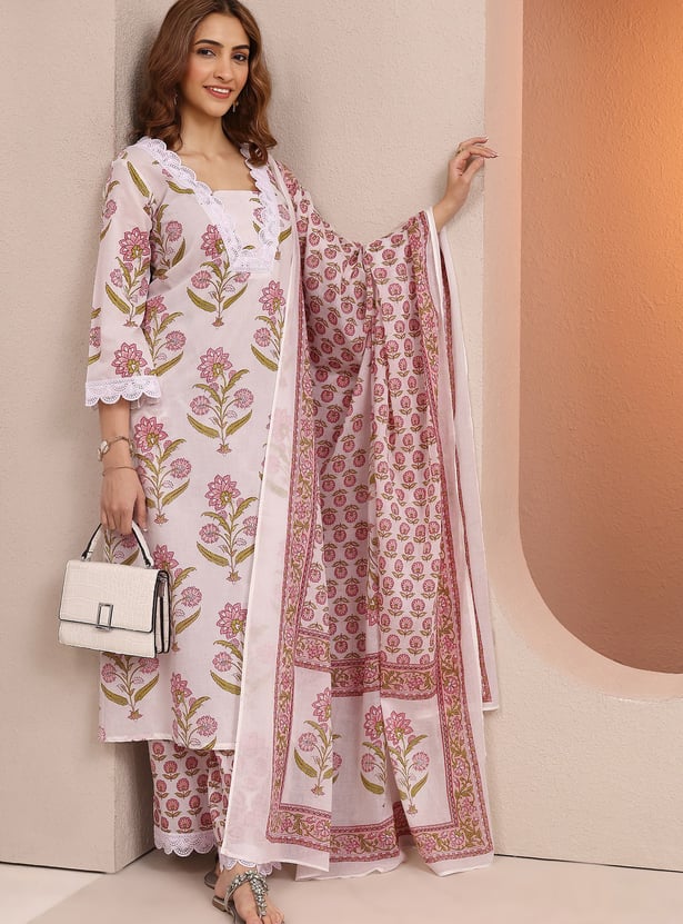 LIBAS Floral Print A-line Kurta Set