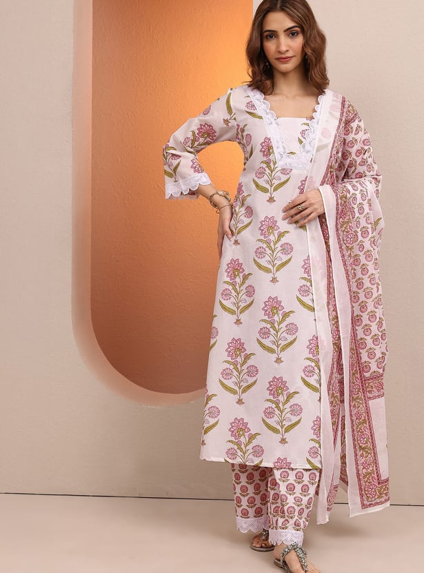 LIBAS Floral Print A-line Kurta Set