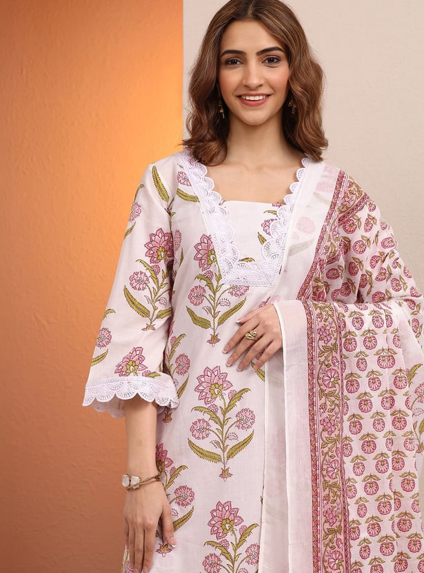 LIBAS Floral Print A-line Kurta Set