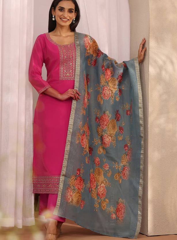LIBAS Embroidered Straight Kurta Set