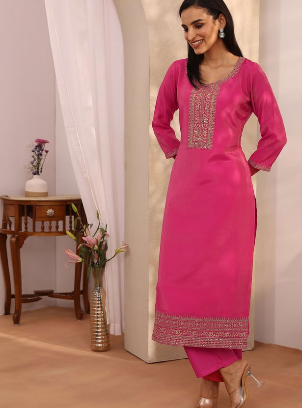 LIBAS Embroidered Straight Kurta Set