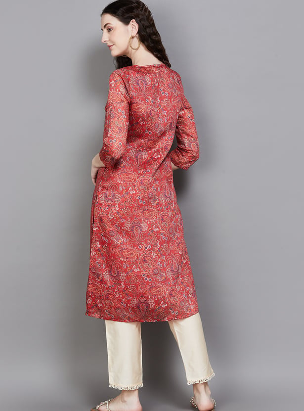 W Paisley Print V-Neck Straight Kurta