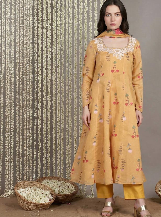 W Embroidered A-Line Kurta Set