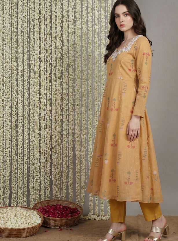 W Embroidered A-Line Kurta Set