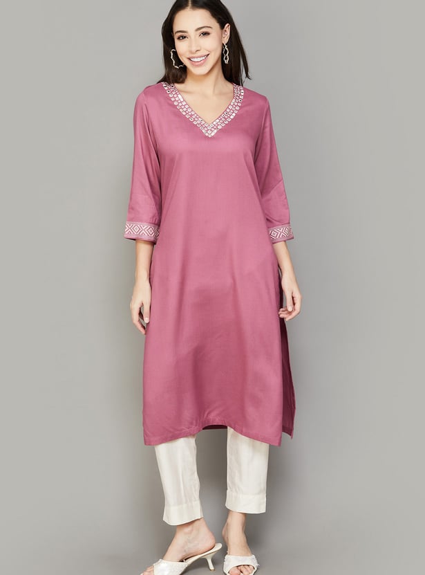 BIBA Mirror Work Straight Kurta