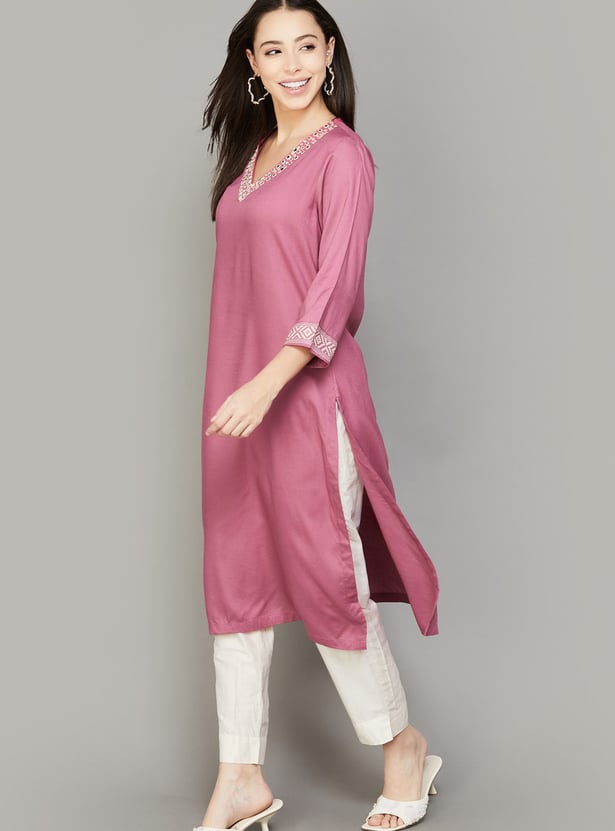 BIBA Mirror Work Straight Kurta
