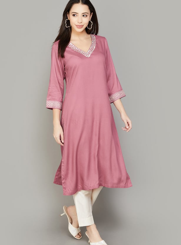 BIBA Mirror Work Straight Kurta