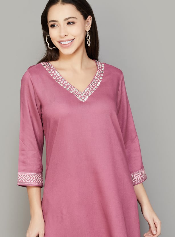 BIBA Mirror Work Straight Kurta