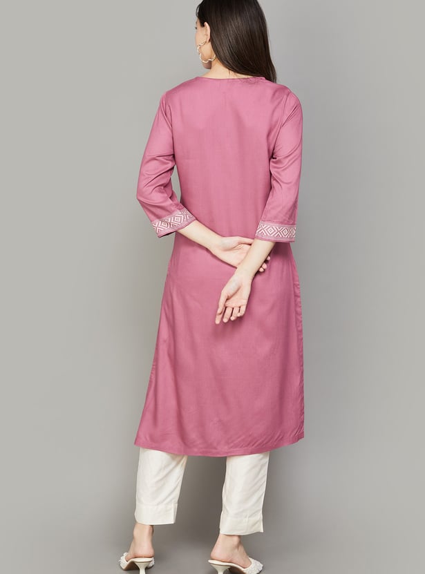 BIBA Mirror Work Straight Kurta