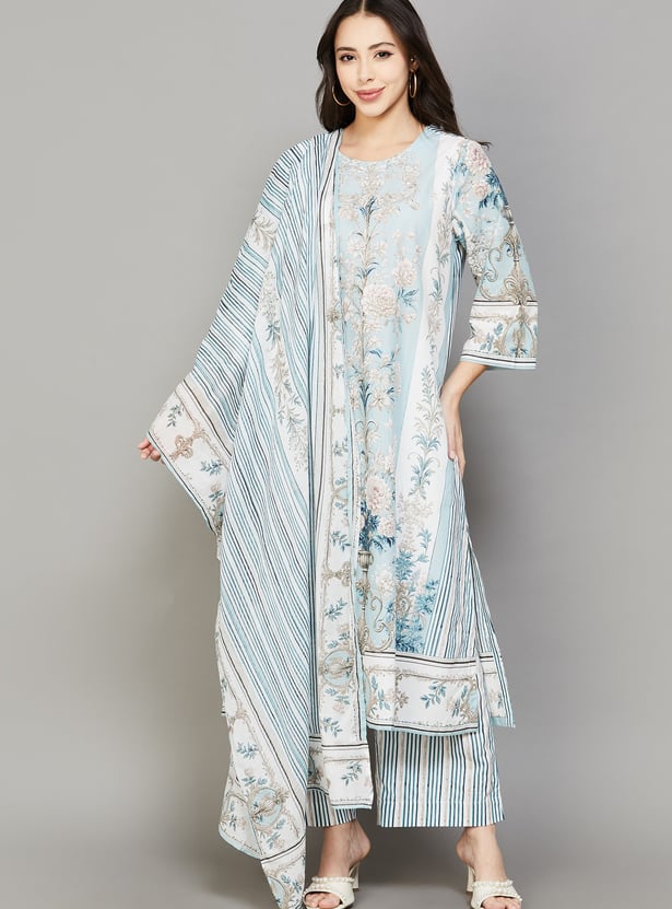 BIBA Floral Print A-Line Kurta Set