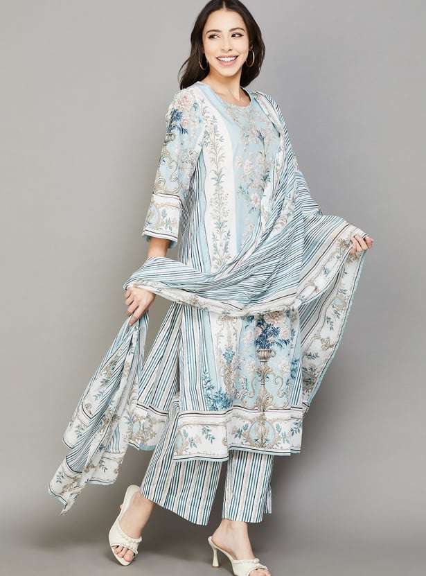 BIBA Floral Print A-Line Kurta Set
