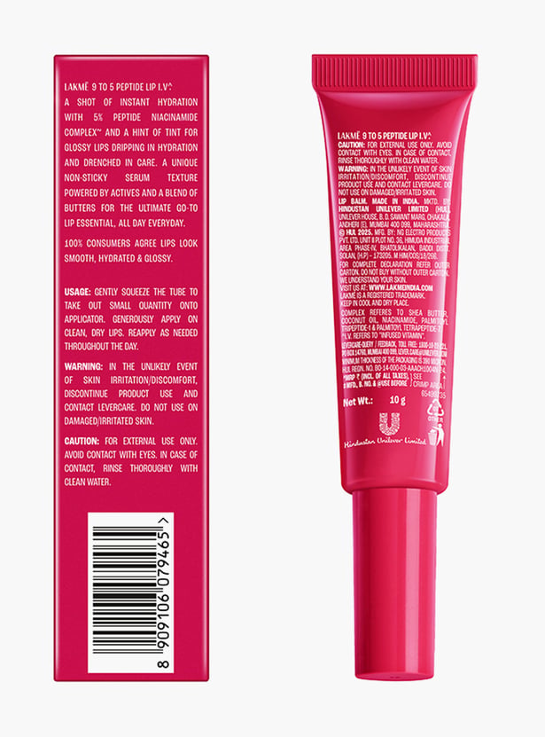 LAKME 9To5 Peptide Lip IV Hydrating Lip Balm - Peptalk Pink - 10g