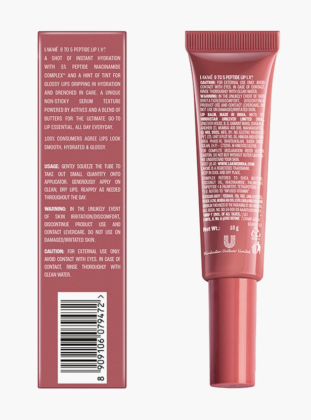 LAKME 9To5 Peptide Lip IV Hydrating Lip Balm - Bare Minimum Hydration - 10g