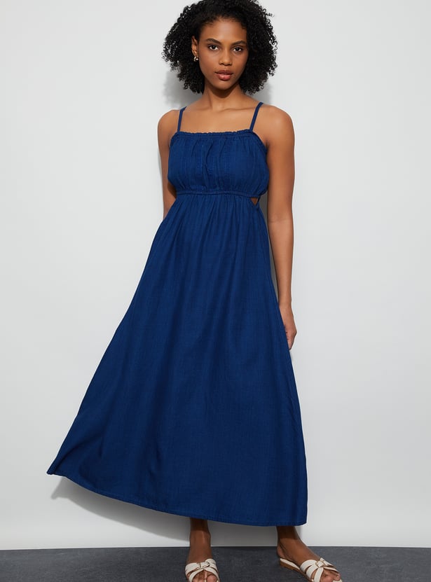 GINGER Solid Design Spaghetti Midi Dress