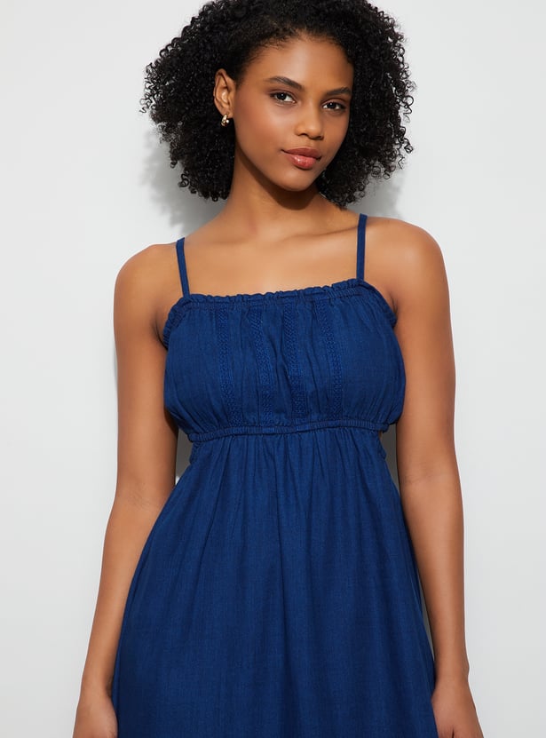 GINGER Solid Design Spaghetti Midi Dress