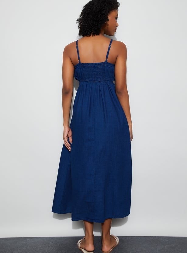 GINGER Solid Design Spaghetti Midi Dress