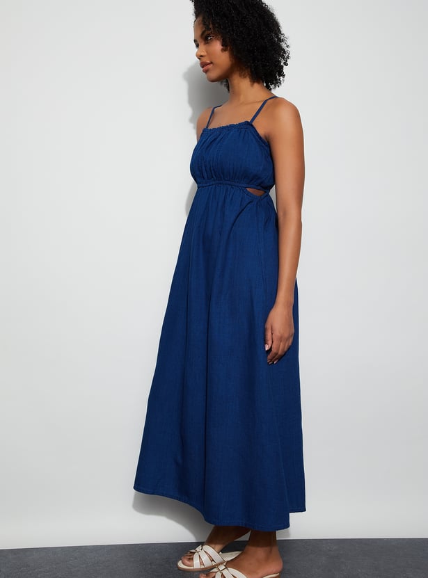 GINGER Solid Design Spaghetti Midi Dress