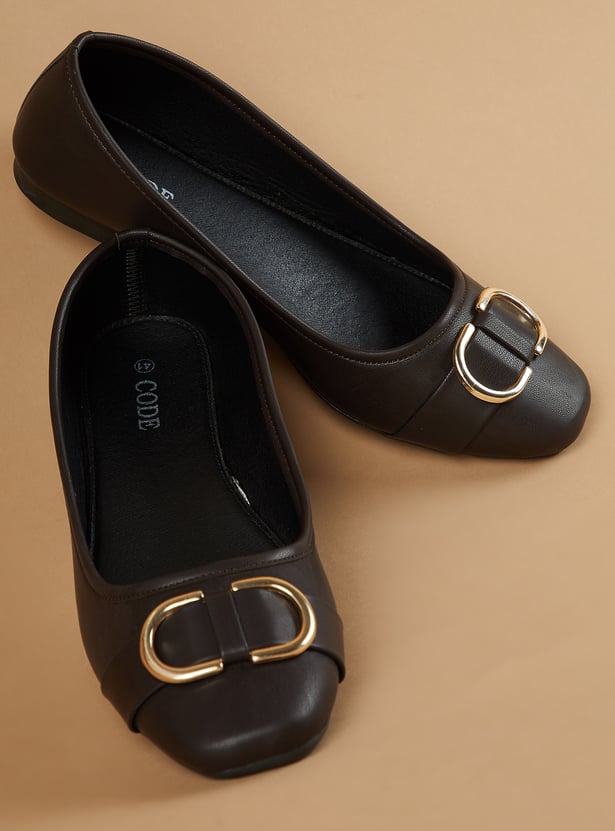 CODE Buckle Detail Ballerinas