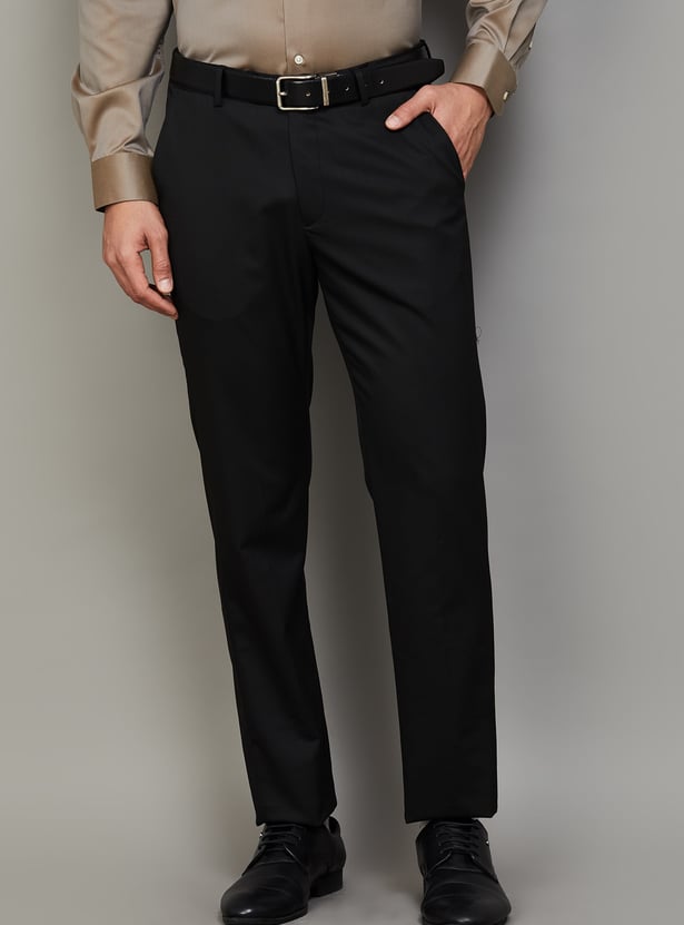 LOUIS PHILIPPE Solid Slim Fit Formal Trousers