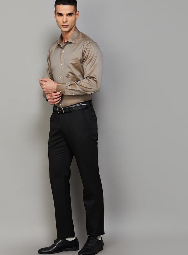LOUIS PHILIPPE Solid Slim Fit Formal Trousers