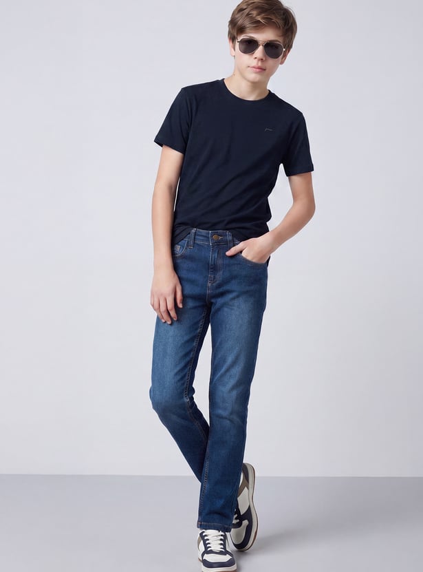 FAME FOREVER Boys Darkwashed Slim Fit Jeans