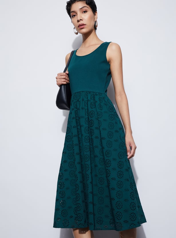 CODE Schiffli Scoop Neck A-Line Dress