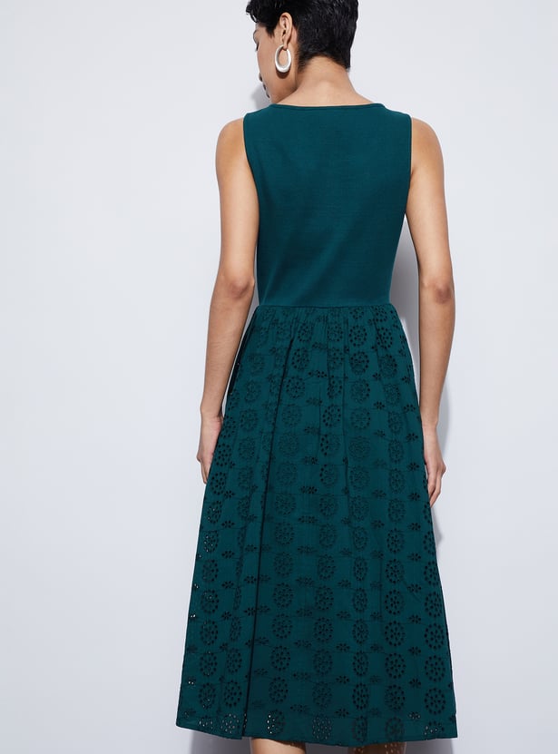 CODE Schiffli Scoop Neck A-Line Dress